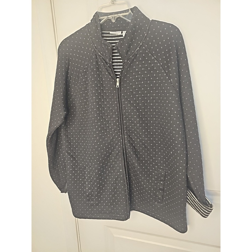 Croft & Barrow Women's Jacket Black & White Size PL Up Roll Tab Sleeve Pockets